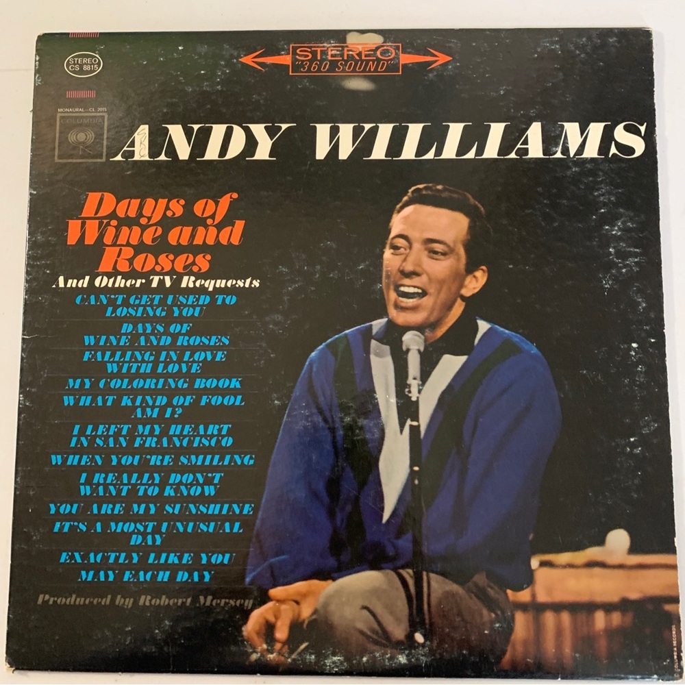 Andy Williams Days Of Wine And Roses LP Vinyl Original 1963 Mono CL 2015
